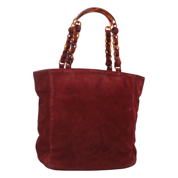 CHANEL Hand Bag Suede Red CC Auth bs24533