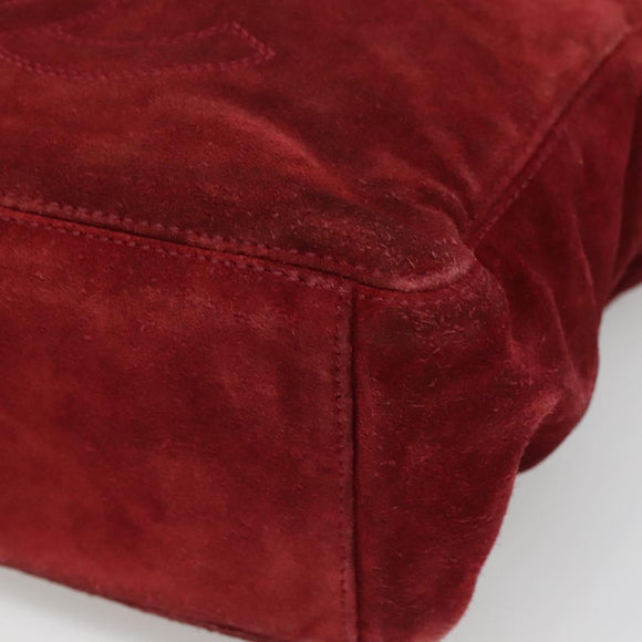 CHANEL Hand Bag Suede Red CC Auth bs24533