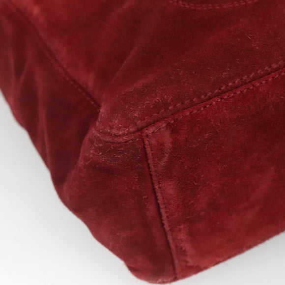 CHANEL Hand Bag Suede Red CC Auth bs24533