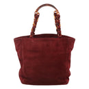 CHANEL Hand Bag Suede Red CC Auth bs24533-2