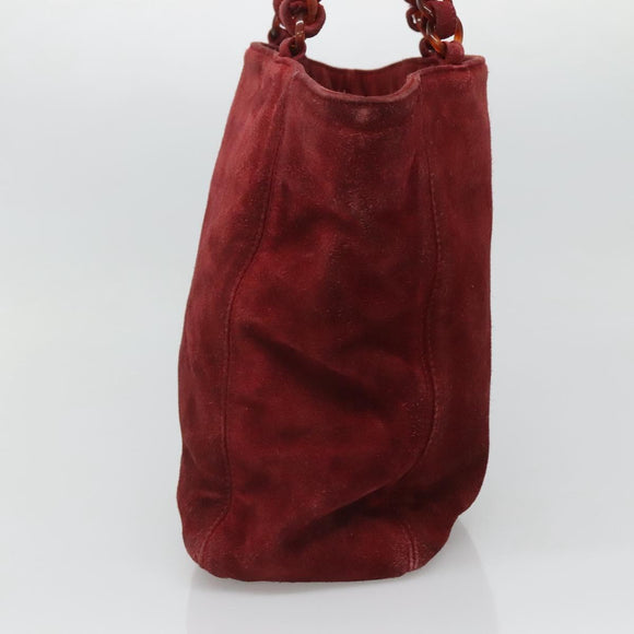 CHANEL Hand Bag Suede Red CC Auth bs24533