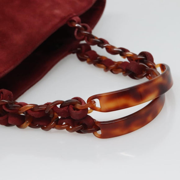 CHANEL Hand Bag Suede Red CC Auth bs24533