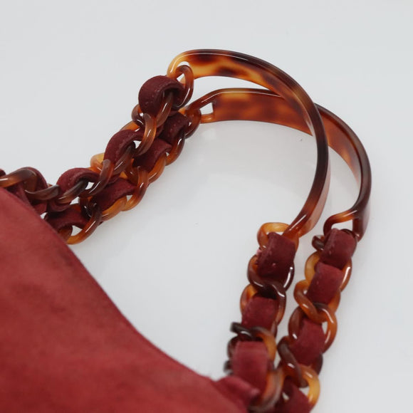 CHANEL Hand Bag Suede Red CC Auth bs24533