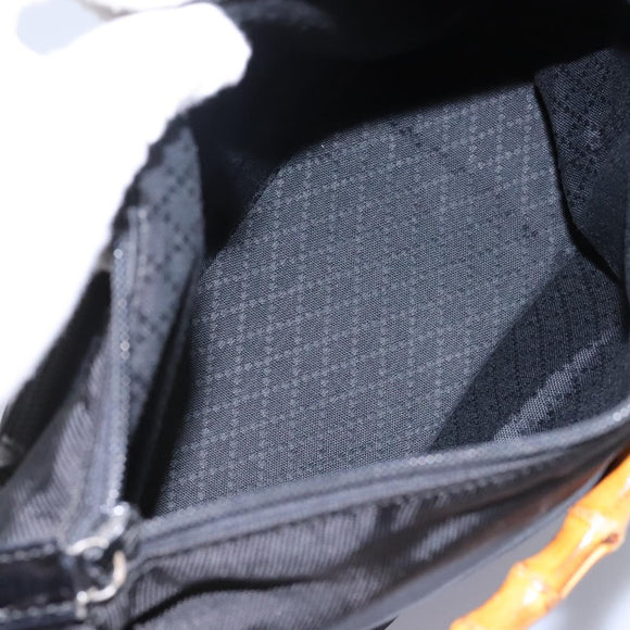 GUCCI Bamboo Hand Bag Nylon 2way Black Silver 000 2058 0509 5 Auth bs24539