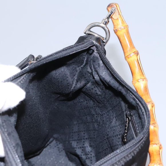 GUCCI Bamboo Hand Bag Nylon 2way Black Silver 000 2058 0509 5 Auth bs24539