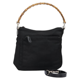 GUCCI Bamboo Hand Bag Nylon 2way Black Silver 000 2058 0509 5 Auth bs24539