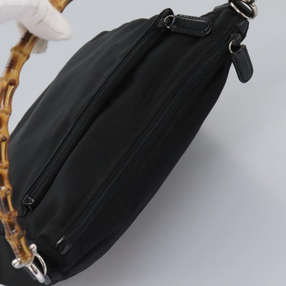 GUCCI Bamboo Hand Bag Nylon 2way Black Silver 000 2058 0509 5 Auth bs24539