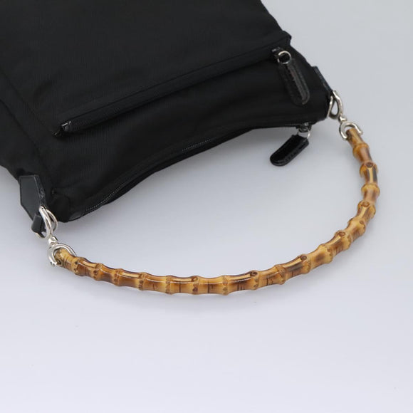 GUCCI Bamboo Hand Bag Nylon 2way Black Silver 000 2058 0509 5 Auth bs24539