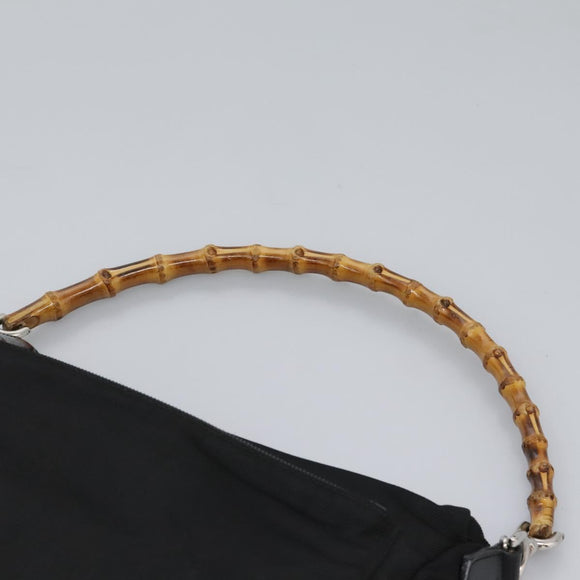GUCCI Bamboo Hand Bag Nylon 2way Black Silver 000 2058 0509 5 Auth bs24539