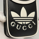 GUCCI Adidas Collaboration Shoulder Bag Leather Black Gold Auth bs24542-18
