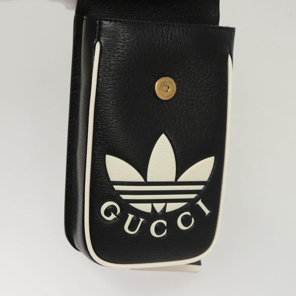 GUCCI Adidas Collaboration Shoulder Bag Leather Black Gold Auth bs24542
