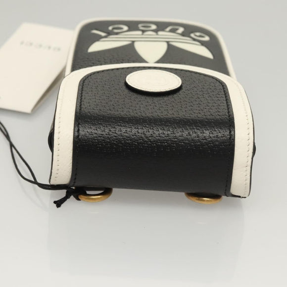 GUCCI Adidas Collaboration Shoulder Bag Leather Black Gold Auth bs24542