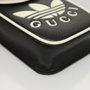GUCCI Adidas Collaboration Shoulder Bag Leather Black Gold Auth bs24542-7