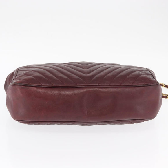 CHANEL Chain V Stitch Shoulder Bag Lamb Skin Bordeaux Gold CC Auth bs24546