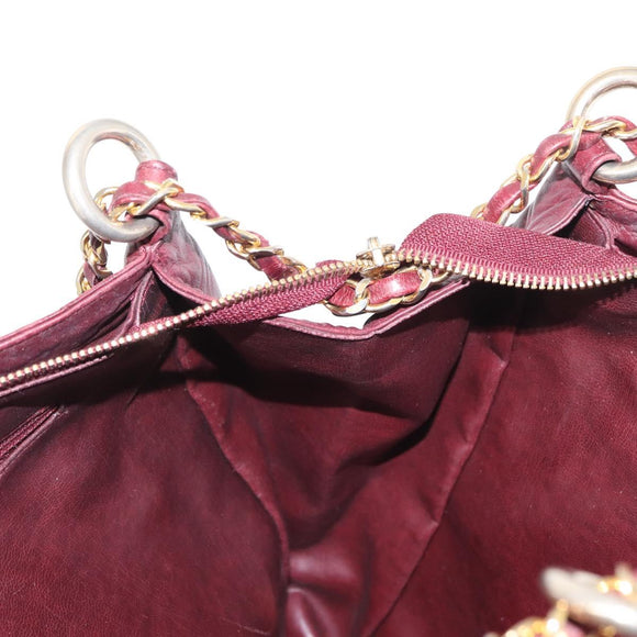 CHANEL Chain V Stitch Shoulder Bag Lamb Skin Bordeaux Gold CC Auth bs24546