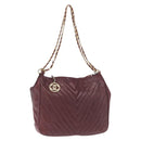CHANEL Chain V Stitch Shoulder Bag Lamb Skin Bordeaux Gold CC Auth bs24546-1