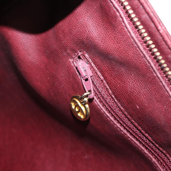 CHANEL Chain V Stitch Shoulder Bag Lamb Skin Bordeaux Gold CC Auth bs24546