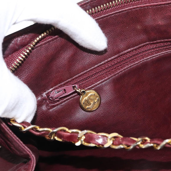 CHANEL Chain Schultertasche V-Stitching Lammleder Bordeaux Gold CC Auth bs24546