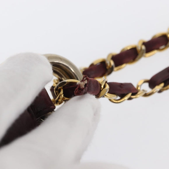 CHANEL Chain V Stitch Shoulder Bag Lamb Skin Bordeaux Gold CC Auth bs24546