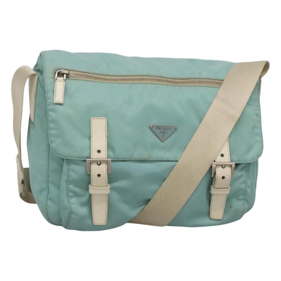 PRADA Shoulder Bag Nylon Light Blue Silver Auth bs24552