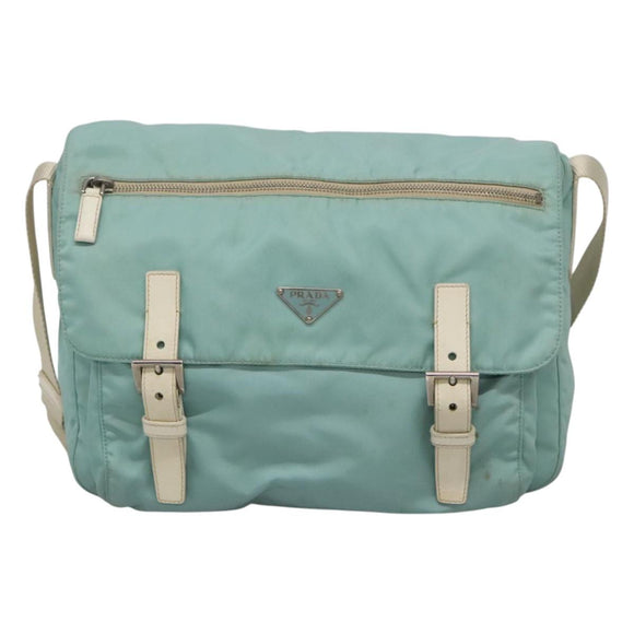 PRADA Shoulder Bag Nylon Light Blue Silver Auth bs24552