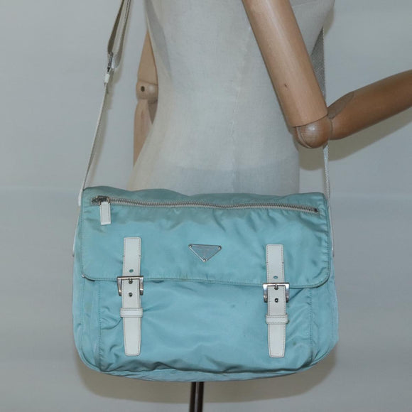 PRADA Shoulder Bag Nylon Light Blue Silver Auth bs24552