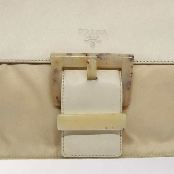 PRADA Hand Bag Nylon Leather White Silver Auth bs24555