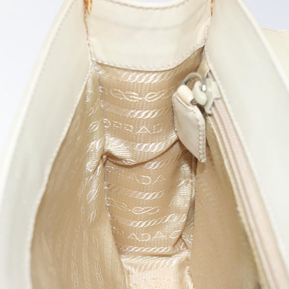 PRADA Hand Bag Nylon Leather White Silver Auth bs24555