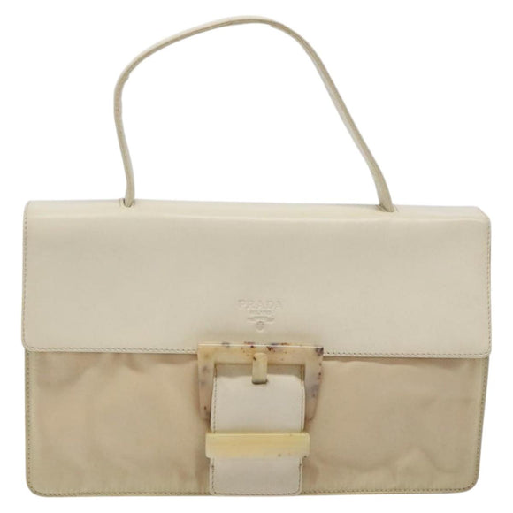 PRADA Hand Bag Nylon Leather White Silver Auth bs24555