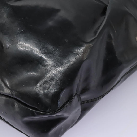 Salvatore Ferragamo Shoulder Bag Enamel Black Gold Auth bs24560