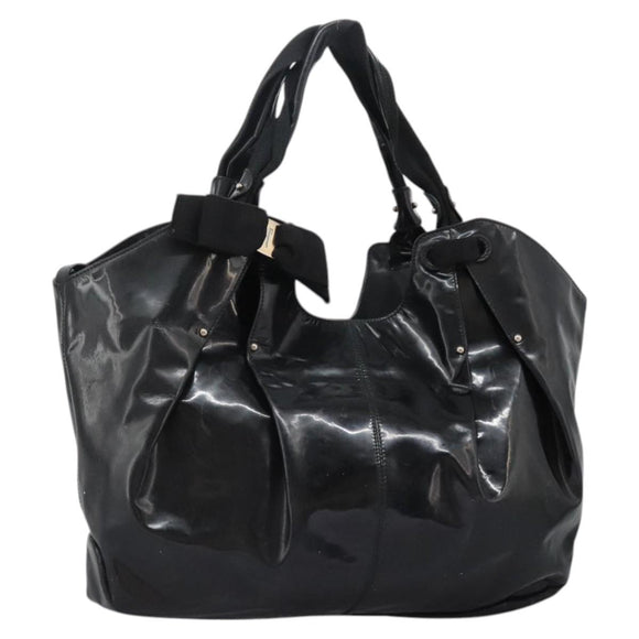 Salvatore Ferragamo Shoulder Bag Enamel Black Gold Auth bs24560