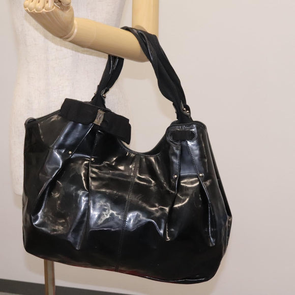 Salvatore Ferragamo Shoulder Bag Enamel Black Gold Auth bs24560