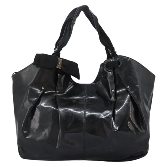 Salvatore Ferragamo Shoulder Bag Enamel Black Gold Auth bs24560