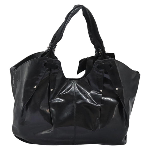 Salvatore Ferragamo Shoulder Bag Enamel Black Gold Auth bs24560