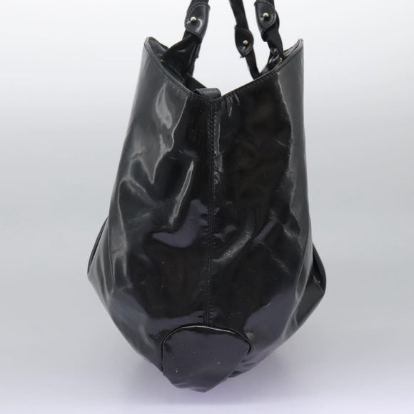 Salvatore Ferragamo Shoulder Bag Enamel Black Gold Auth bs24560