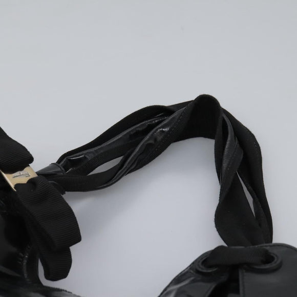 Salvatore Ferragamo Shoulder Bag Enamel Black Gold Auth bs24560