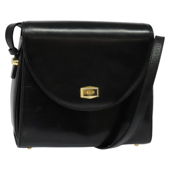 BALLY Shoulder Bag Leather Black Gold Auth bs24565
