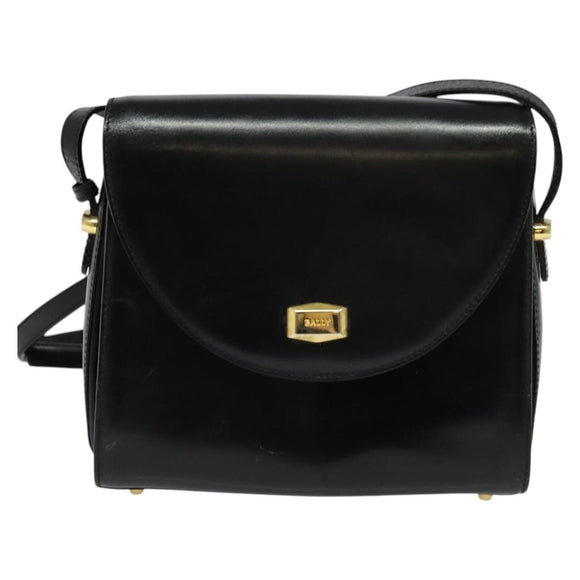 BALLY Shoulder Bag Leather Black Gold Auth bs24565