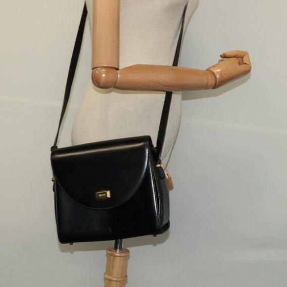 BALLY Shoulder Bag Leather Black Gold Auth bs24565
