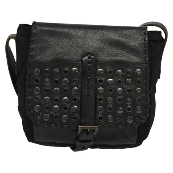 PRADA Shoulder Bag Leather Black Auth bs24581