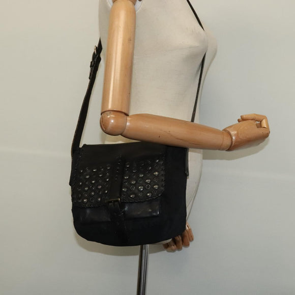 PRADA Shoulder Bag Leather Black Auth bs24581