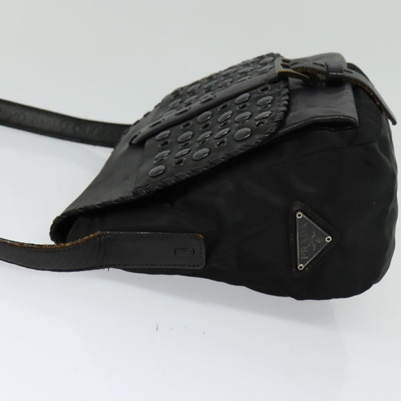 PRADA Shoulder Bag Leather Black Auth bs24581