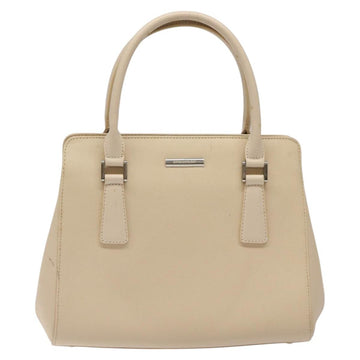 BURBERRY Hand Bag Leather Beige Silver Auth bs24585 - 0