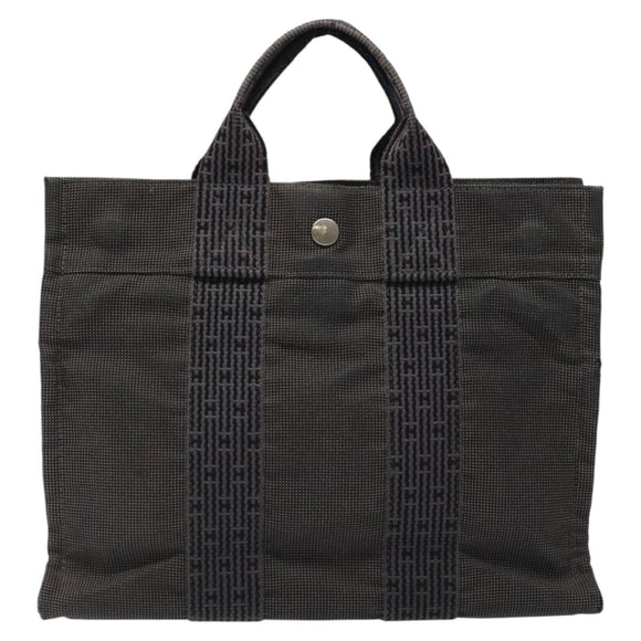 HERMES Her Line PM Tote Bag Canvas Gray Silver Auth bs24608