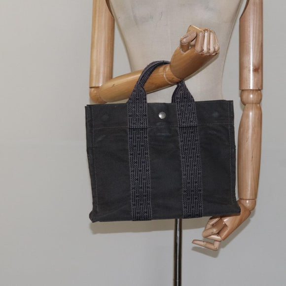 HERMES Her Line PM Tote Bag Canvas Gray Silver Auth bs24608