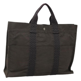 HERMES Her Line MM Tote Bag Canvas Gray Silver Auth bs24609