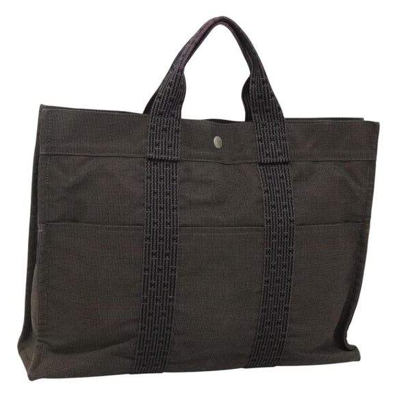 HERMES Her Line MM Tote Bag Canvas Gray Silver Auth bs24609