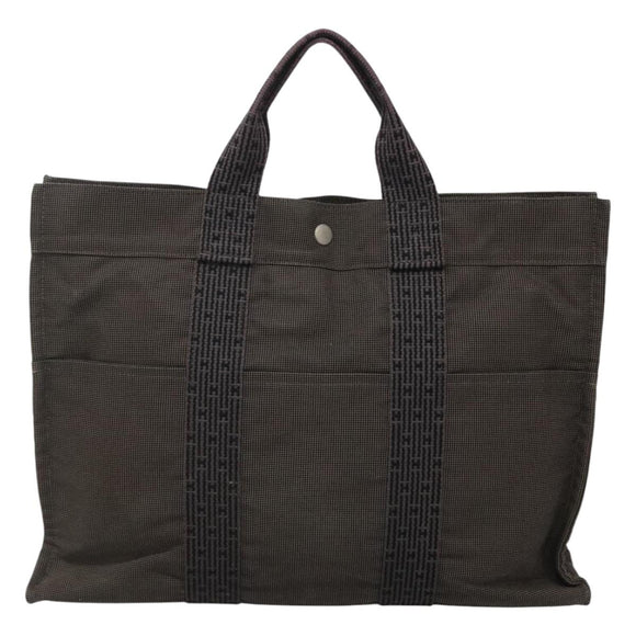 HERMES Her Line MM Tote Bag Canvas Gray Silver Auth bs24609