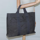 HERMES Her Line MM Tote Bag Canvas Gray Silver Auth bs24609-20