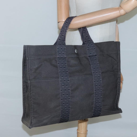 HERMES Her Line MM Tote Bag Canvas Gray Silver Auth bs24609